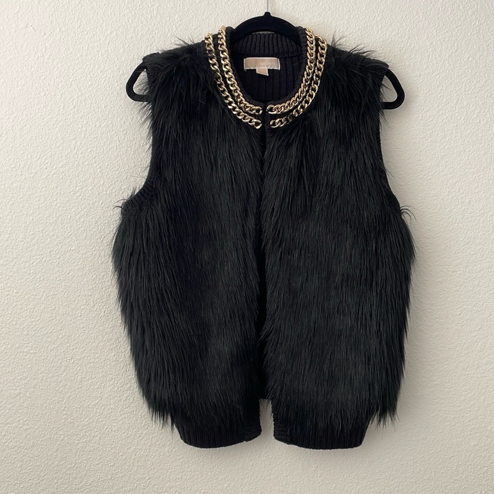 Michael Kors faux fur sweater vest gold, chain detail size large
